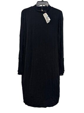 Thalia Sodi Black Pleated Sleeve Mock Neck Shift Dress XL New